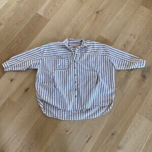 Urban Outfitters Striped Oversized Button Front Shirt in White and Brown